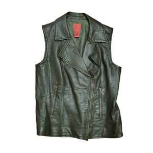 V Cristina Green Faux Leather Moto Vest  L
